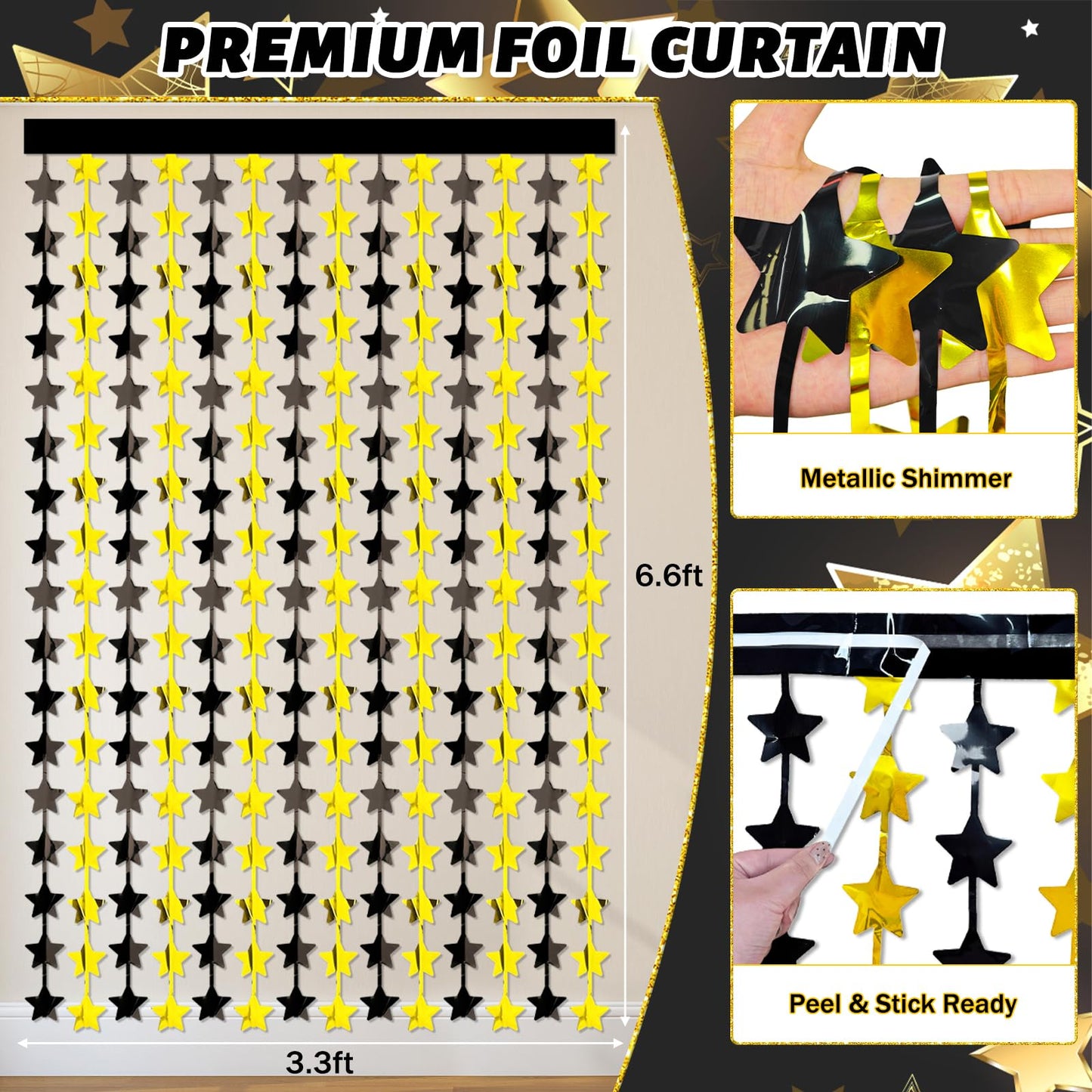Black and Gold Party Decorations, 13Pcs Hanging Paper Fans Star Foil Curtains Happy Birthday Banner & Honeycomb Balls for Graduation Decorations 2026 and Birthday Party Supplies