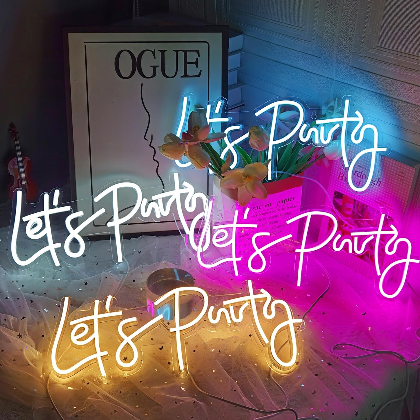 Let's Party Neon Sign, LED Neon Lights for Bedroom Wall Decor, Art Decorative Lights for Bachelorette Party, Engagement Party, Birthday Party, Living Room, Gamer Room Decor Aesthetic (Warm White)