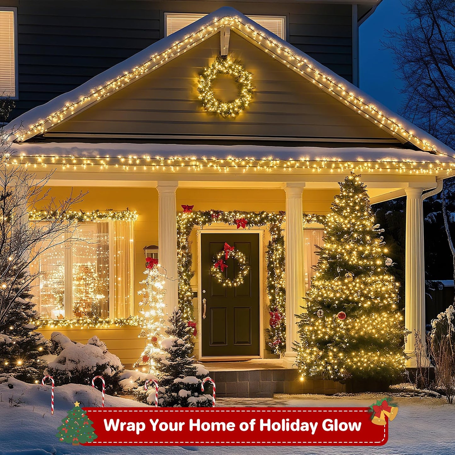 FairyGlim Christmas Lights Outdoor 100LED 33FT, Green Wire Connectable Christmas String Lights | 8 Modes Twinkle Fairy Lights Plug in with Timer, for Indoor Outside Xmas Trees Garden Party, Warm White