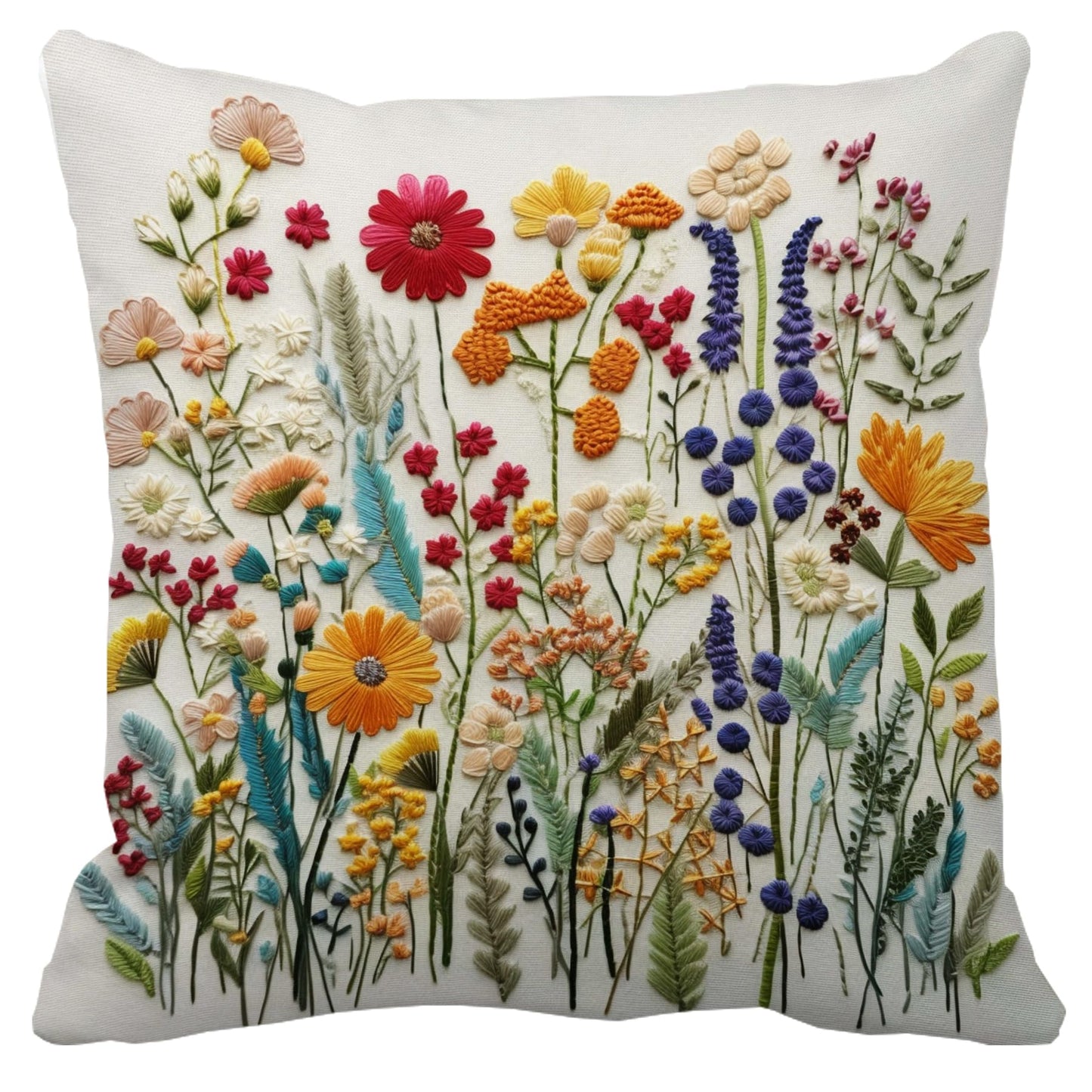 Leaveland Wildflower Faux Embroidery Print 18x18 Inch Throw Pillow Cover Faux Embroidered Boho Floral Cushion Case Spring Summer Fall Christmas Mom Sister Her Gift Home Couch Decor Flower Pillowcase