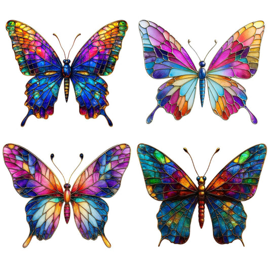 Stained Glass Window Hanging Butterfly Ornaments, 4-Piece Acrylic Sun Catchers Indoor Window,Indoor Window Decor, Faux Stained Glass Effect Gift for Her,Keepsake Ornament Set