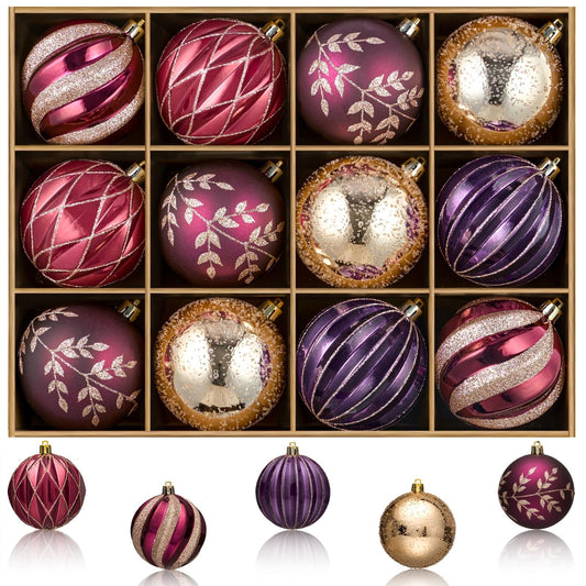 JORNOY Christmas Tree Ornaments Set of 12, 3.15inch/80MM Shatterproof Plastic Xmas Tree Ball Ornaments Bulk Decorative Hanging Baubles for Xmas Tree Decor Holiday Party Decorations, Jewel Tone