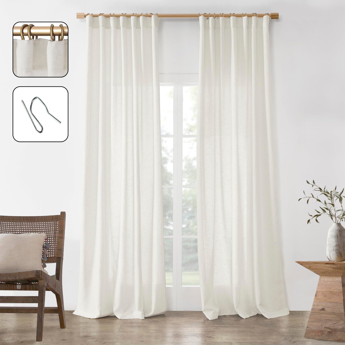Undyed Natural Linen Cotton Blend Gauze Curtains, Soft Lightweight Light Filtering Semi-Sheer Panels for Living Room Bedroom, 84 Inch Length, 2 Panel Set