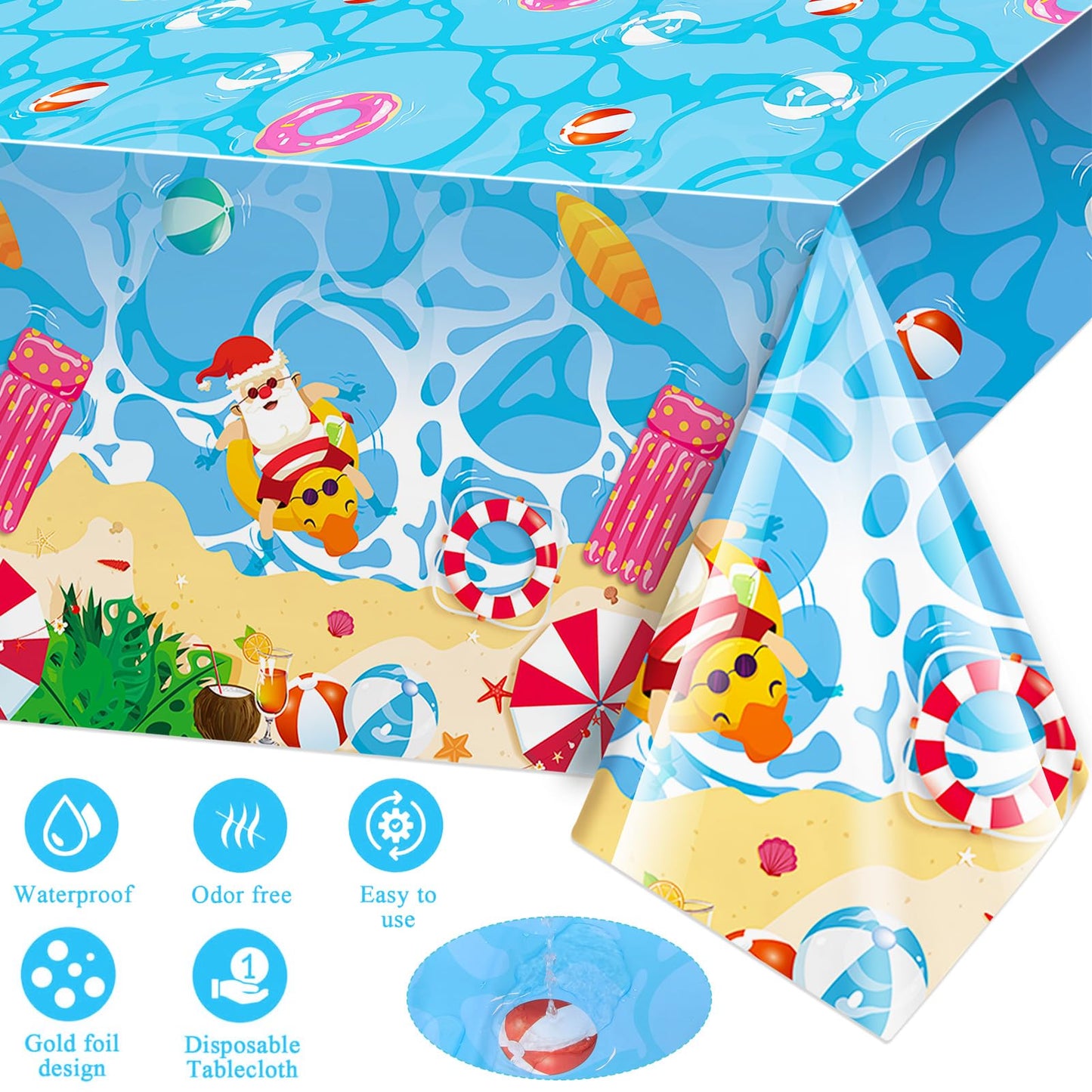 HOWAF 117pcs Hawaii Christmas Decorations Tableware Set, Paper Plates and Napkins Sets Plastic Xmas Santa Tablecloth Disposable Dinnerware Beach Party Paper Cups Forks Supplies