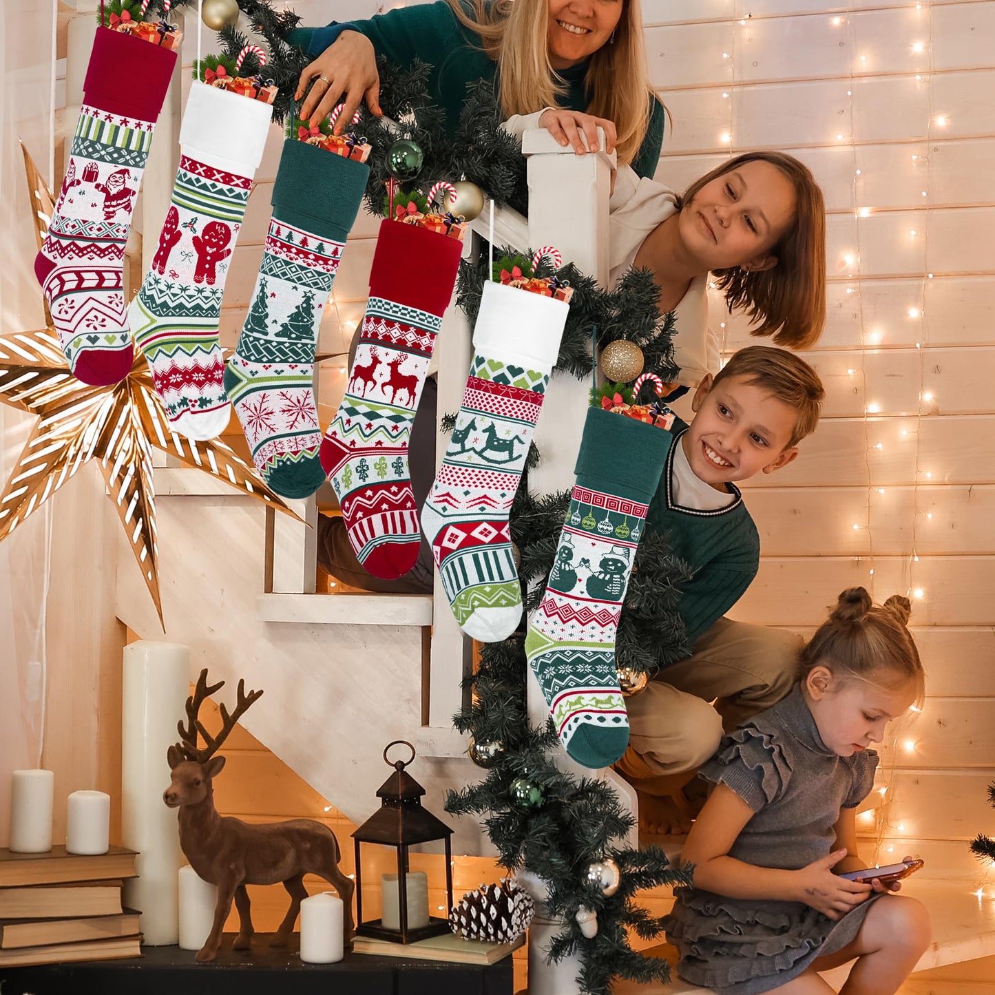 Relosy Christmas Stockings - 18'' Large Knitted Xmas Stocking for Kids,Family Stocking,Gifts & Decorations for Fireplace Christmas Holiday Party