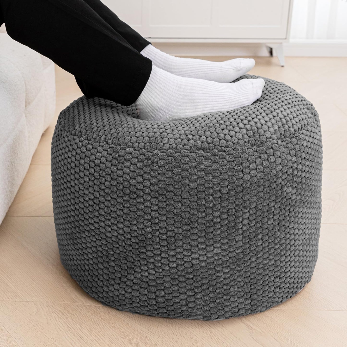 Poofieotto Unstuffed Pouf Ottoman Cover Handmade Footstool Ottoman Storage Solution Floor Pouf Footrest Cushion 20Diameterx12Height Inches for Living Room Wedding Dark Gray