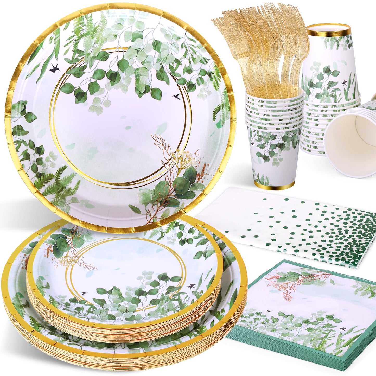 Etsutomy Sage Green Party Decoration, 126PCS Sage-Green Plates and Napkins Party Supplies, Spring Greenery Eucalyptus Leaves Disposable Dinnerware Decor for Wedding Birthday Baby Shower