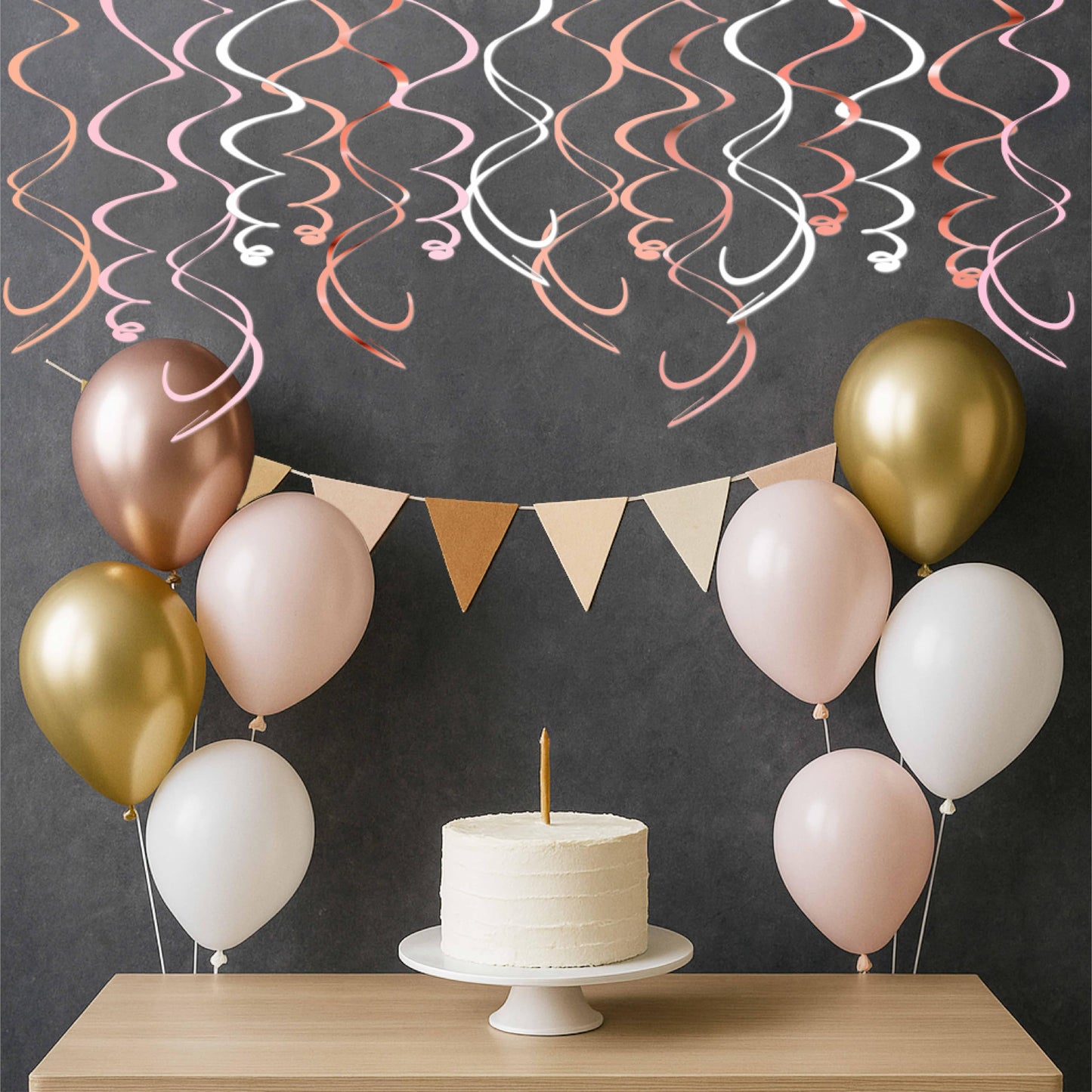 HonuGoGo Pink Hanging Swirl Decorations for Party – 42PCS Rose Gold Foil Ceiling Streamers with Hooks for Birthday, Bridal Shower, Bachelorette, Holiday Celebrations