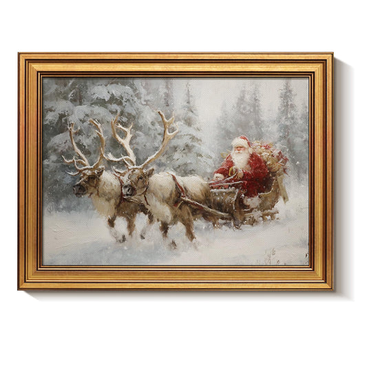 Bzstyleart Vintage Wall Art Decor Framed Christmas Festival Wall Art for Bedroom, Santa Claus and Reindeer Christmas Decoration for Home, 12x16 Inch Reindeer Picture