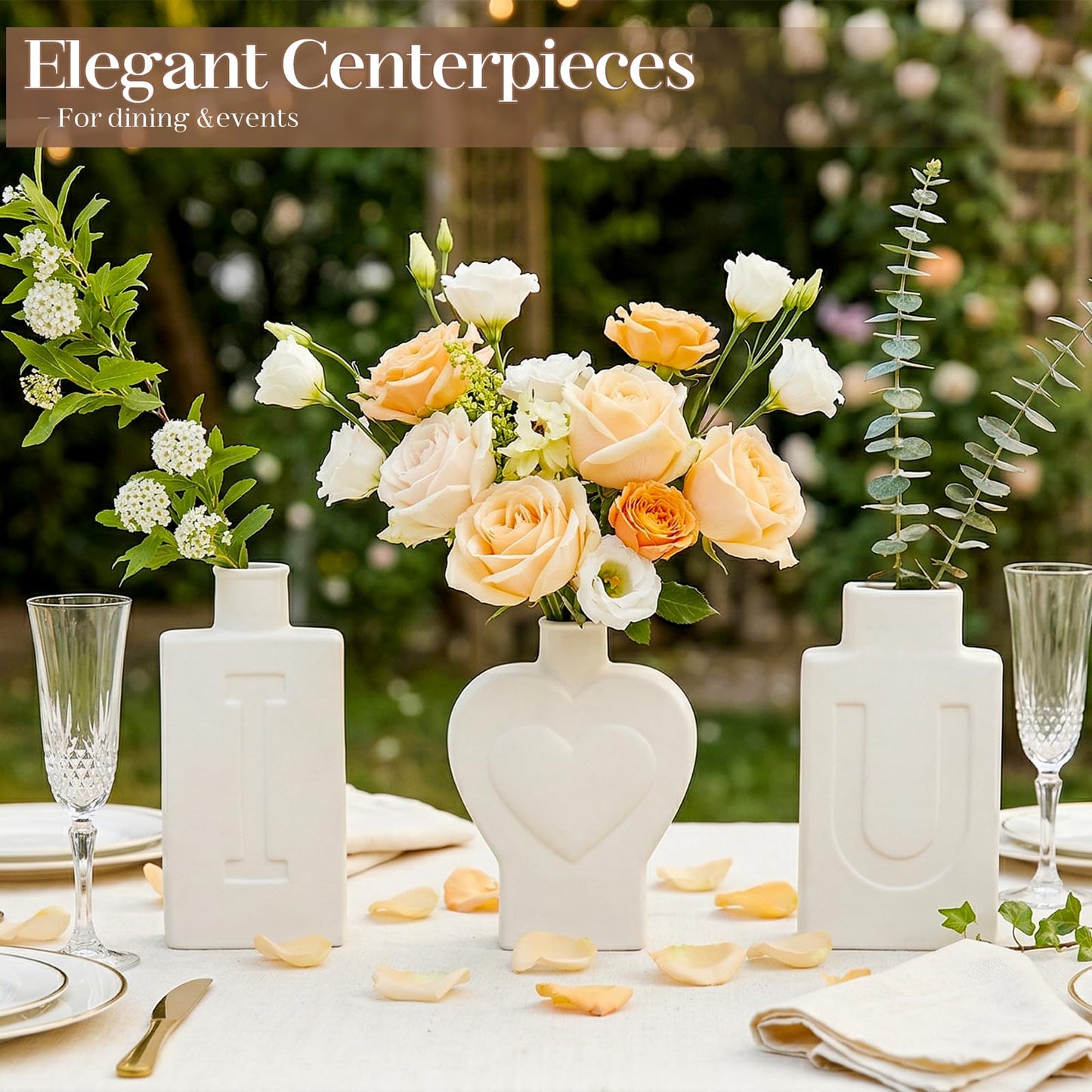 TBWIND White Ceramic Vases Set of 3, Modern Minimalist Aesthetic Home Decor Vases for Dining Table Centerpiece, Entryway, Bedroom and Bookshelf Styling.
