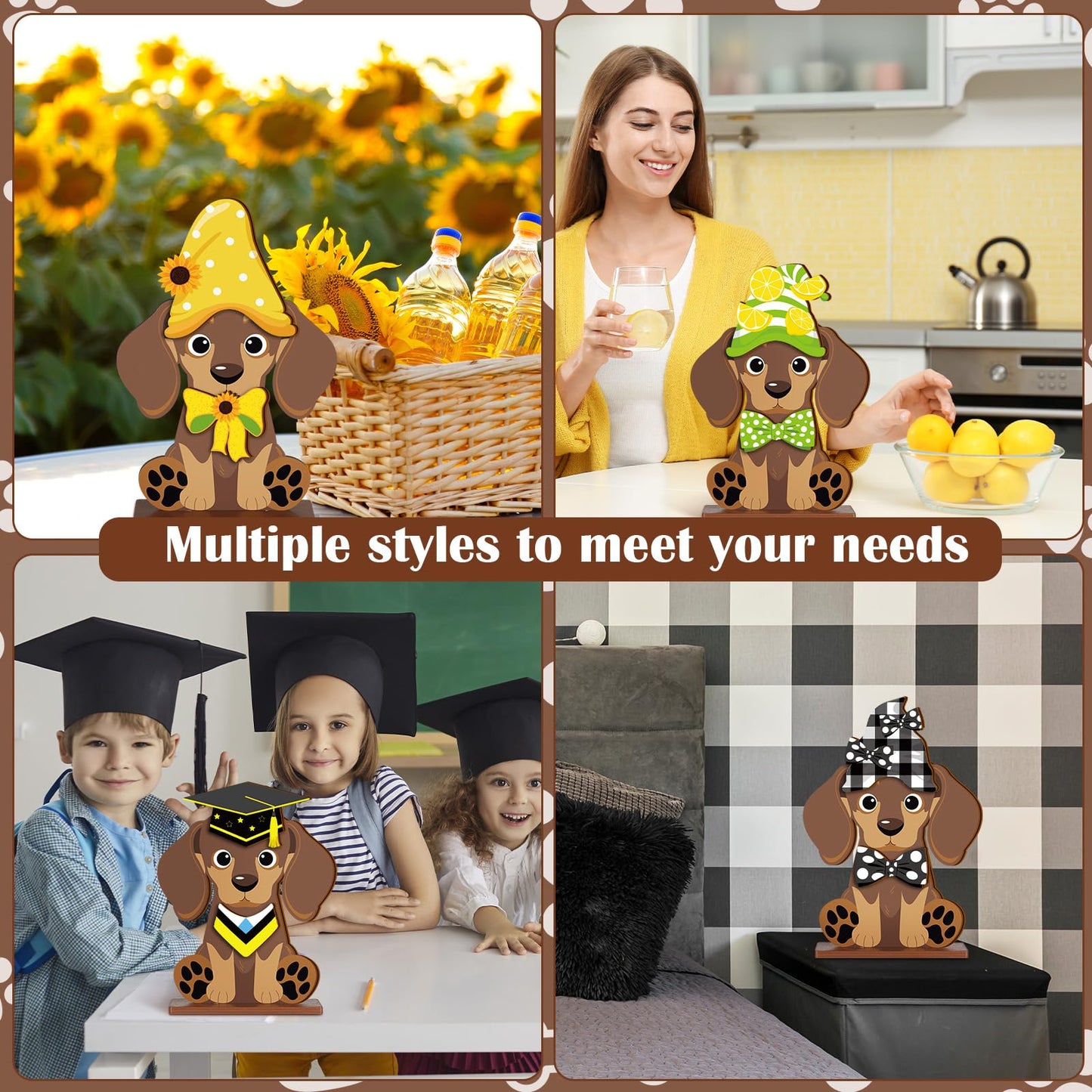Anglechic 42 Pcs Small Interchangeable Dog Sign Holiday Summer Decor Seasonal Table Centerpiece Farmhouse Rustic Magnetic Desk Accessories Wooden Home Office Room Welcome Tiered Tray Decoration Gifts