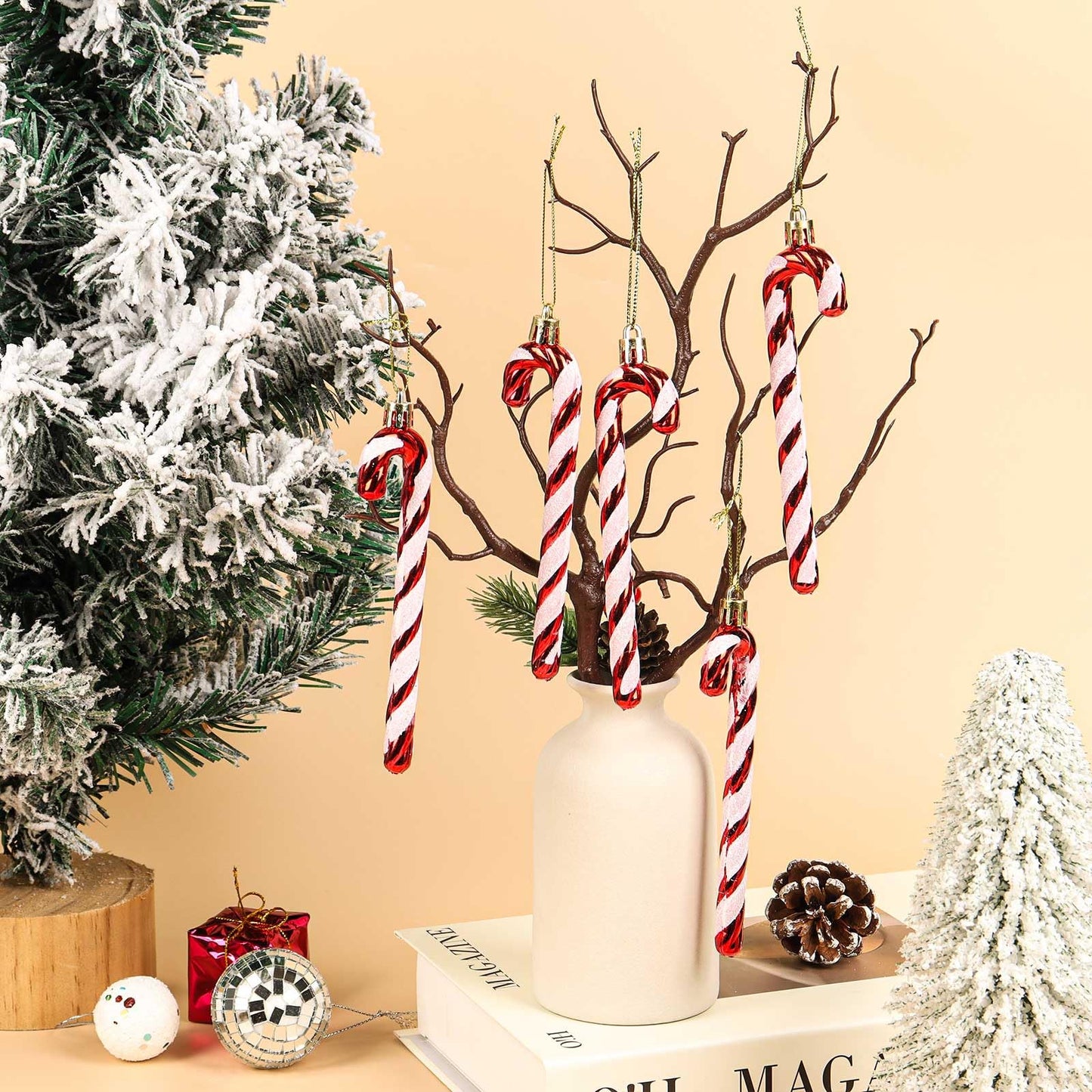 HFATMOS 12 Pcs Christmas Glitter Canes Ornaments Christmas Tree Hanging Decorations Set DIY Crafts for Home Holiday Wedding Indoor Outdoor Party Decorations Red