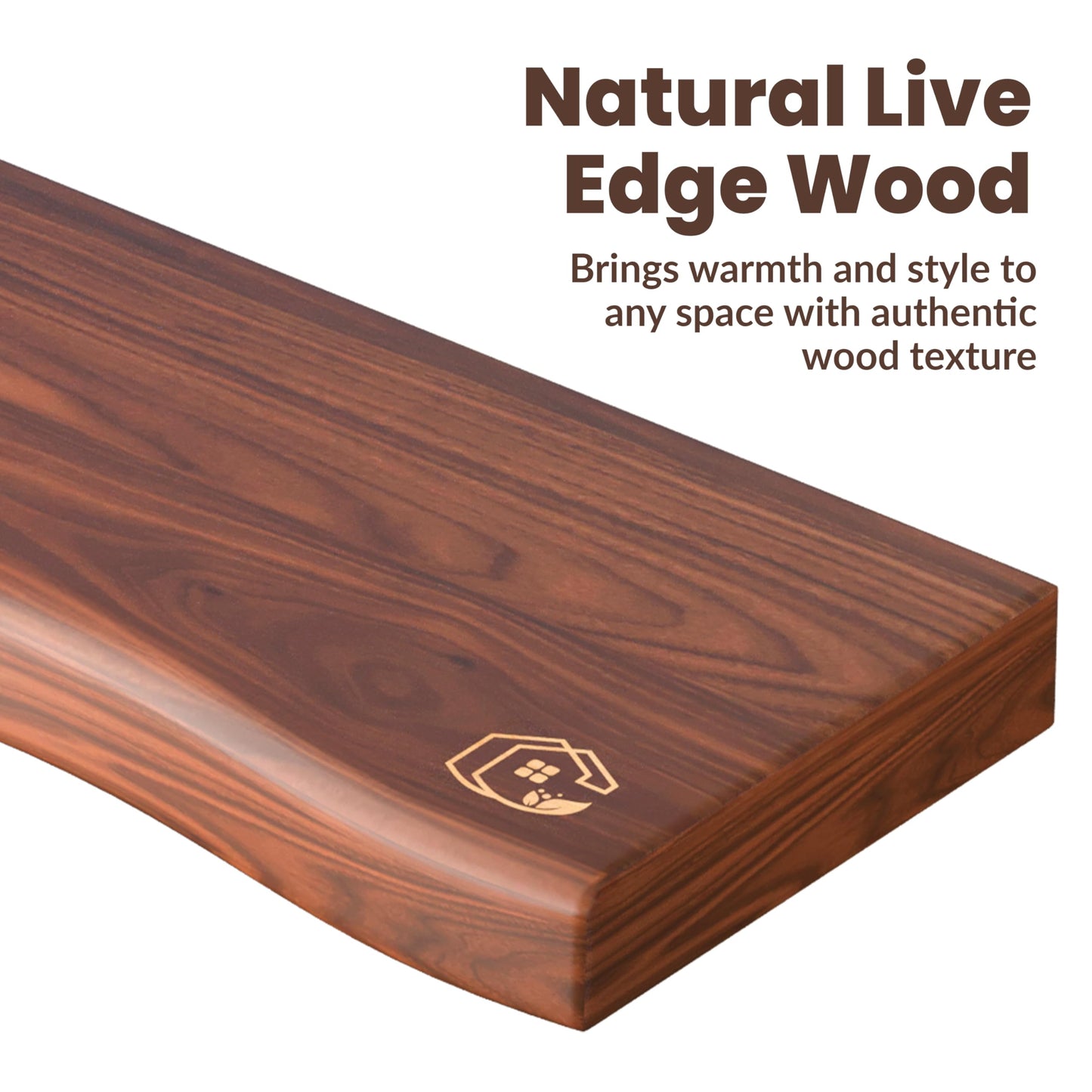 PERFECTION PLACE Live Edge Floating Wall Shelf – Solid Wood for Farmhouse, Modern, or Rustic Home Decor – with Natural Grain 18"