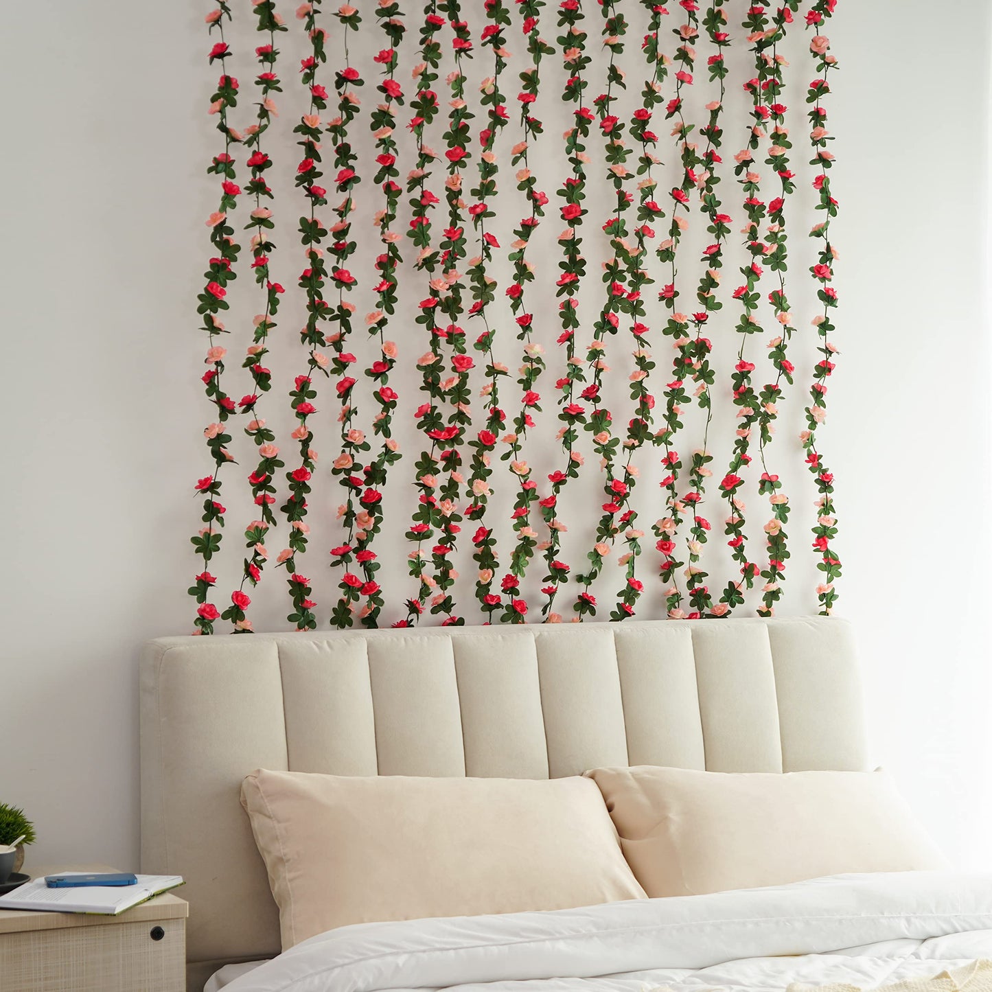 BLEUM CADE 2Pcs 16.4Ft Flower Garland Artificial Rose Vines for Bedroom, Cute Fake Hanging Flower Vines Floral Garland Decorations for Wedding Party Wall Room Decor Aesthetic