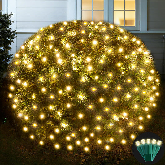 Led Net Lights Christmas Lights Outdoor 200Led 9 ftx 6ft Upgraded WarmWhite Christmas Net Lighting, Waterproof 5mm LED Wide Angle Outdoor Indoor Mesh Net Light for Trees, Bushes, Shrubs Decorations