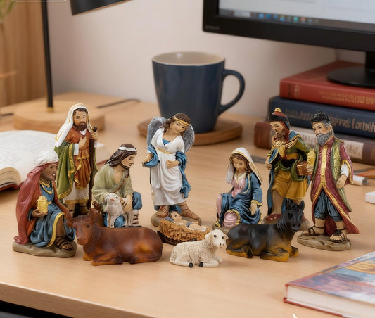 GoddenMene 11-Piece Nativity Set - Hand-Painted Resin Holy Family Figurines, Complete Christmas Nativity Scene with Angel, 3 Kings, Shepherds & Animals for Home Decor & Gifts