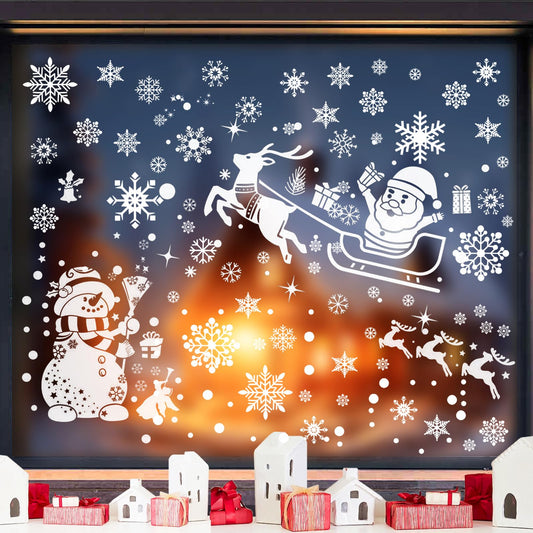SNAIL GARDEN 1080PCS Christmas Window Clings, 12"-0.3" Christmas Window Stickers for Smooth Surface, Winter Wonderland Decorations for Xmas Holiday Window Decorations