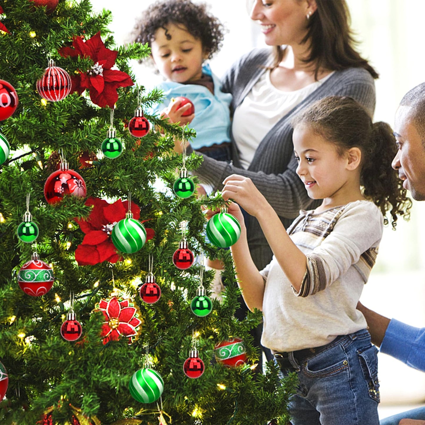 Christmas Ornaments Balls, 44 Pcs Christmas Balls Including 12Pcs 6cm/2.36inch & 32Pcs 3cm/1.18inch, Christmas Tree Decorations Hanging for Holiday Wedding Party Decoration