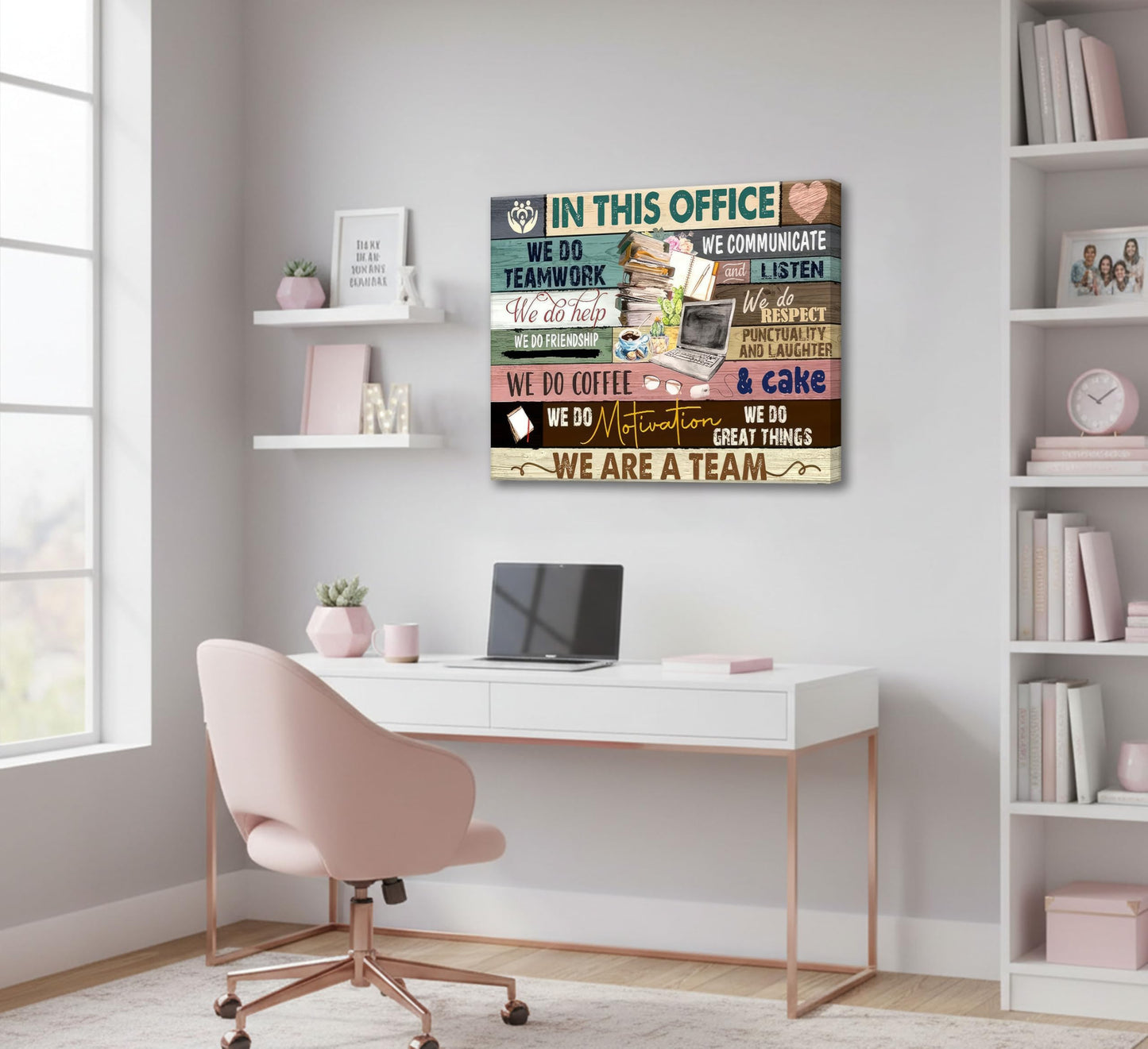 Inspirational Canvas Wall Art in This Office We are a Team Motivational inspiring Quotes Painting Pictures Wall Decor Poster Print Artwork for Man Cave Home Decoration