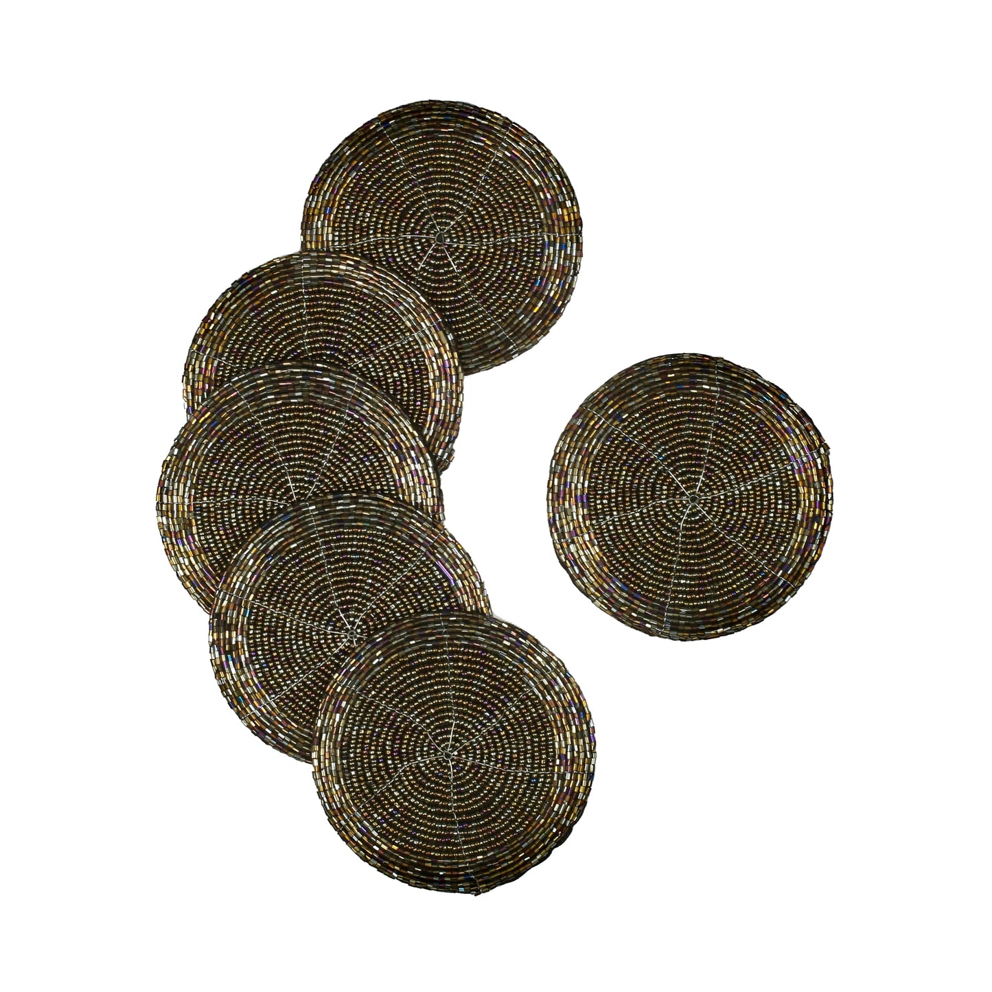 Handmade Beaded Wire Coaster Set of 6-4 Inch Round Coasters, Elegant Beautiful Stylish Decorative Drink Coaster Perfect for Home, Office, Christmas, & Everyday Use - Brown