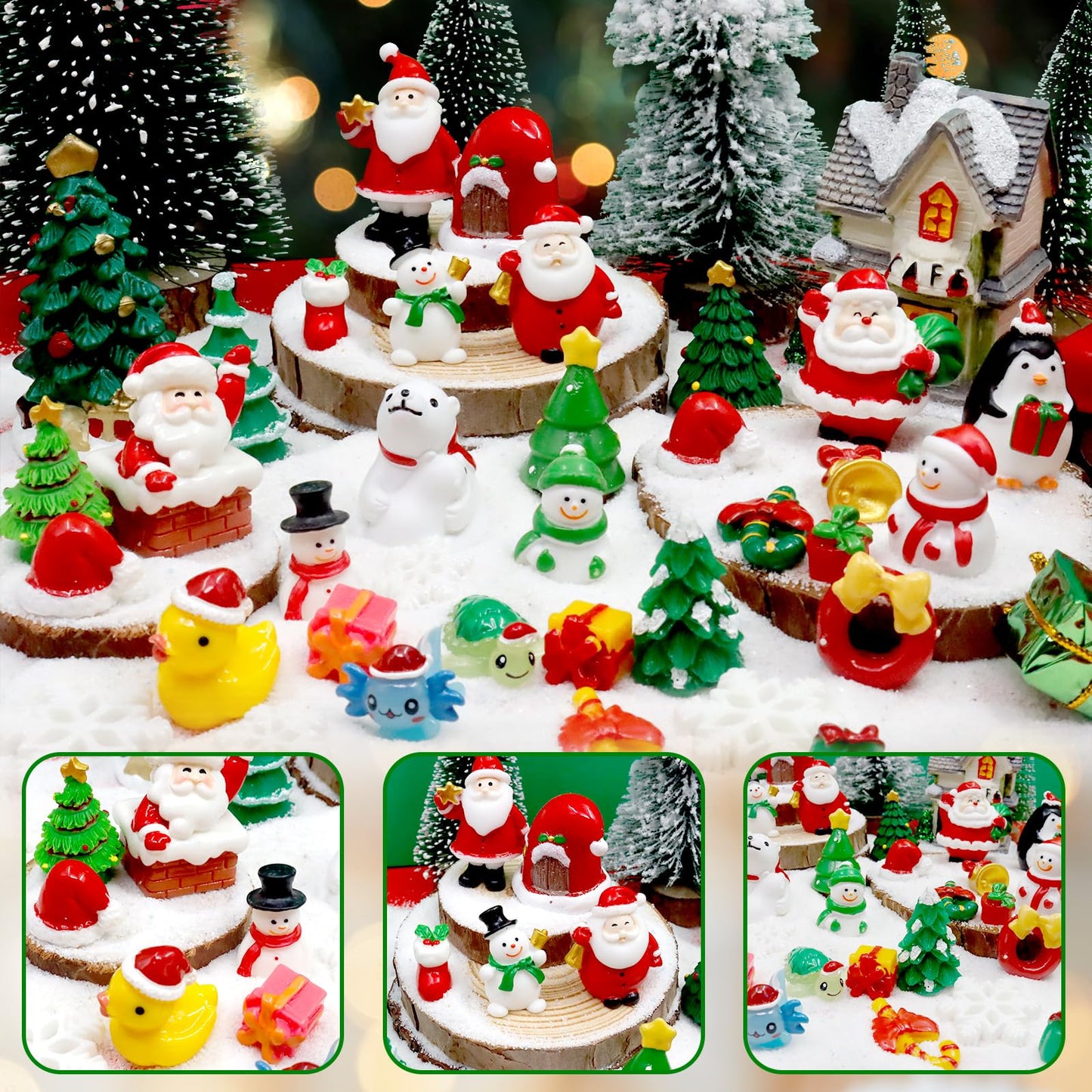 Bbiamsleep 40 Pcs Mini Resin Christmas Figures Miniature Christmas Figurines Xmas Miniature Ornaments Snow Globe Figurines for Fairy Garden Xmas Snow Globes Village Decor