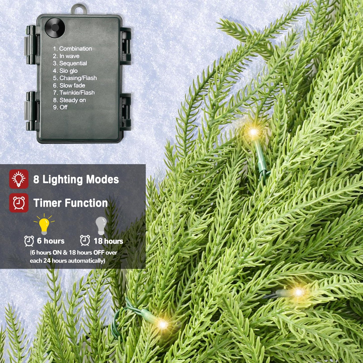 Christmas Garland with Lights for Mantle Prelit - INCIKITI 9FT Norfolk Pine Garland Prelit Garlands for Decoration Christmas, Battery Operated Christmas Garland with Lights for Stairs Railing Table