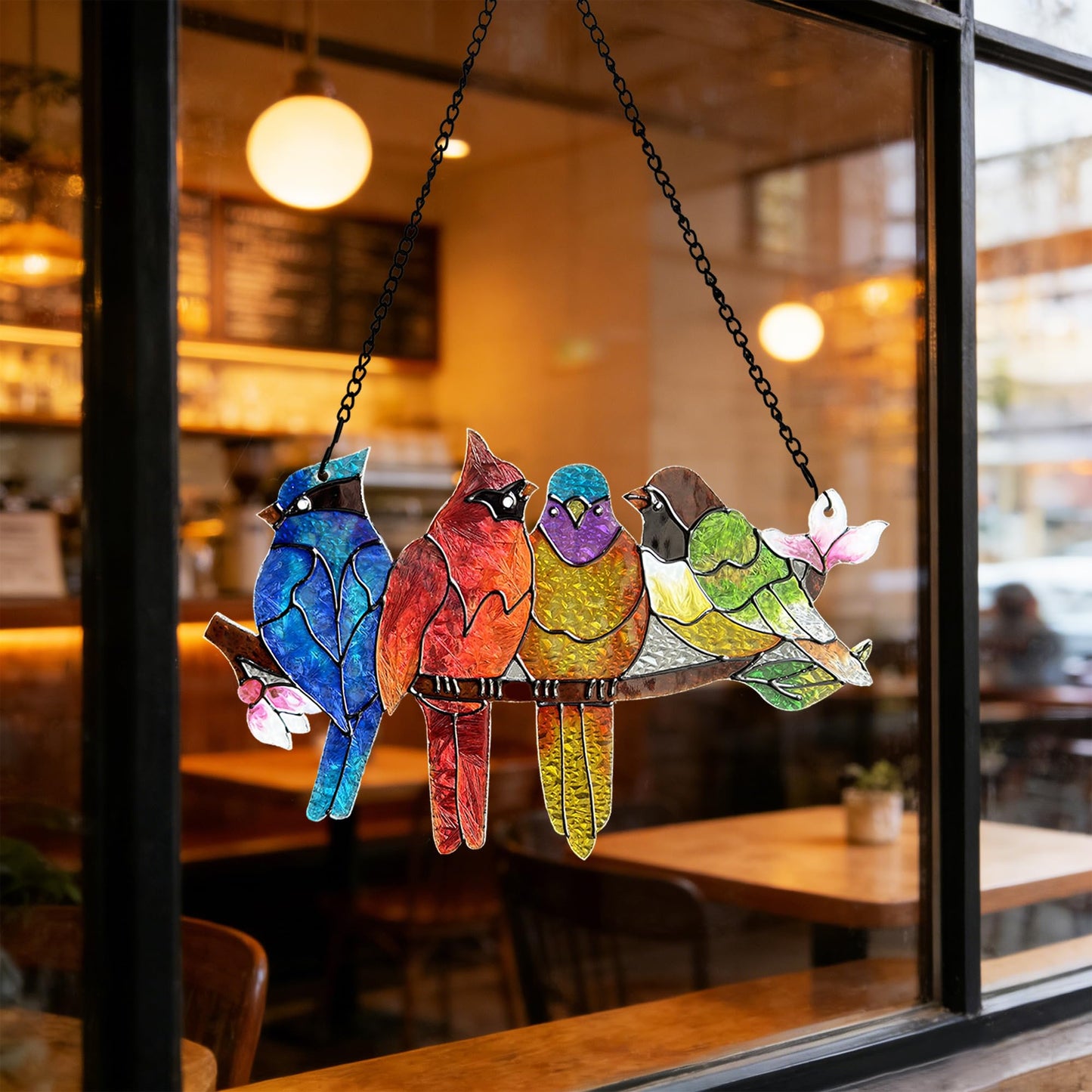 DASTOLL Stained Glass Window Hanging - Birds on A Branch Suncatcher for Window Doors Home Decoration, Valentine's Day Mother's Day Birthday Bird Lover Gifts for Women, Men, and Mom Grandma