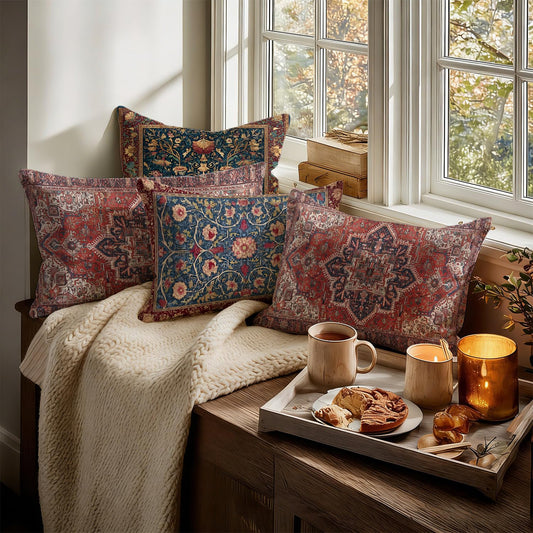 DWSHX Bohemian Vintage Ethnic Pattern Pillow Covers, Boho Throw Pillow Cover, Printed Carpet Pattern Decor Double Sided Square Pillowcase for Living Room Farmhouse Sofa Home (Red, 20x12inch)