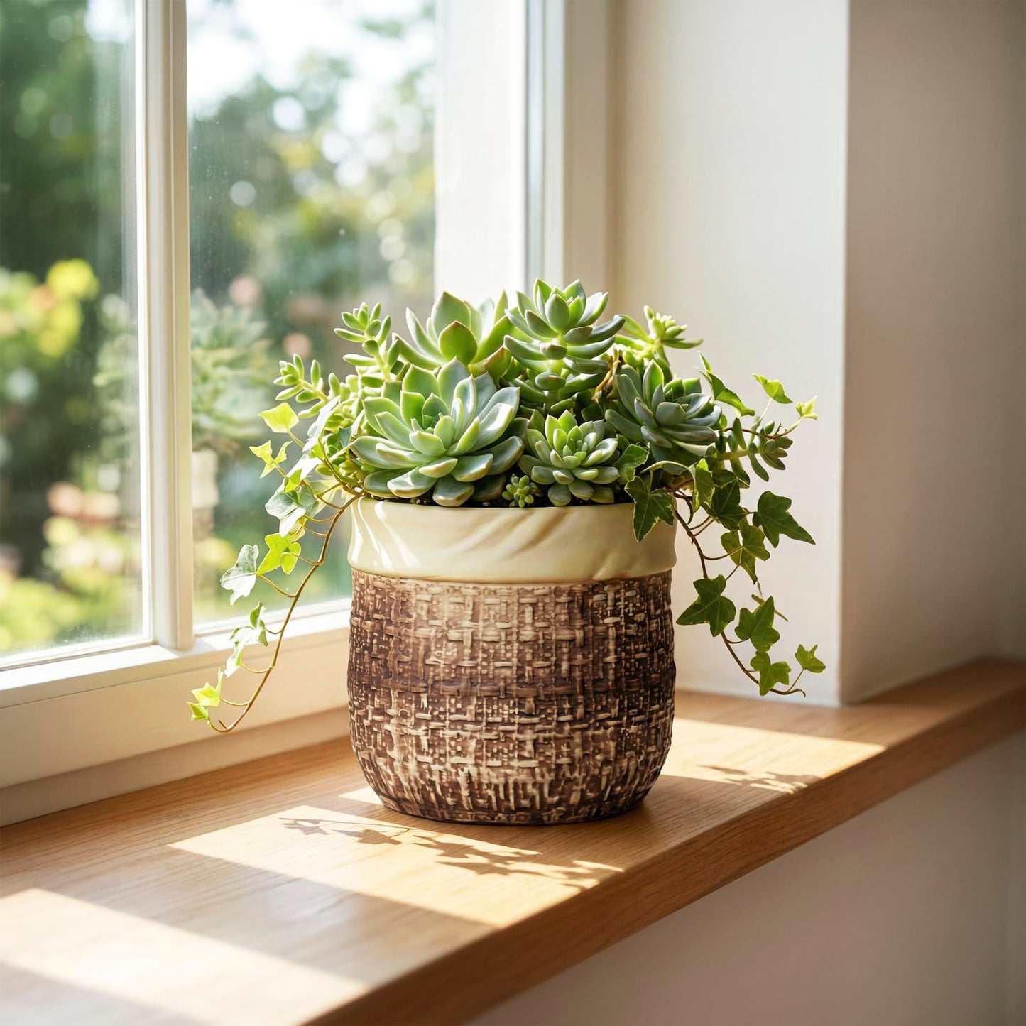 Teagas 6 Inch Plant Pot - Ceramic Pots for Plants with Drainage Hole and Plug, Unique Plant Pots for Indoor Outdoor Plants, Round Planter, Room Home Decor, Gifts for Plant Lovers, Brown