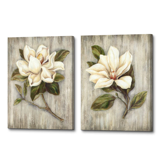 ArtSquare Magnolia Floral Canvas Wall Art: White Flower Artwork on Wood Texture Rustic Nature Blossom Painting Elegant Nature Picture Ready to Hang Prints for Bedroom Kitchen Dining Room