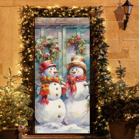 MKGRXZCW Snowman Front Door Cover, Cozy Winter Rustic Vintage Snowman Door Covers Hanging Photography Backdrop Decorations for Indoor Outdoor Party Decor, 35 * 79 Inch