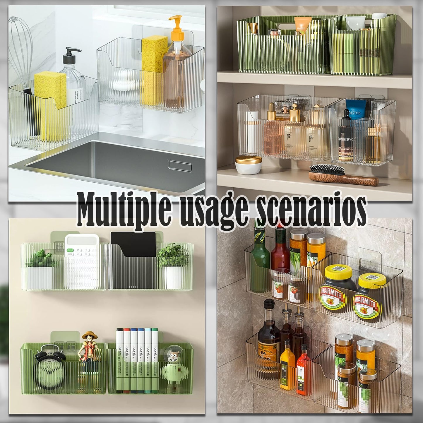 Lae Nuvole 2 Packs Cabinet Door Organizer Wall Mounted Shower Basket, Shower Caddy Stackable Plastic Adhesive Organizer for Bathroom, Kitchen, Cabinet, Pantry, Makeup, BPA Free, Clear