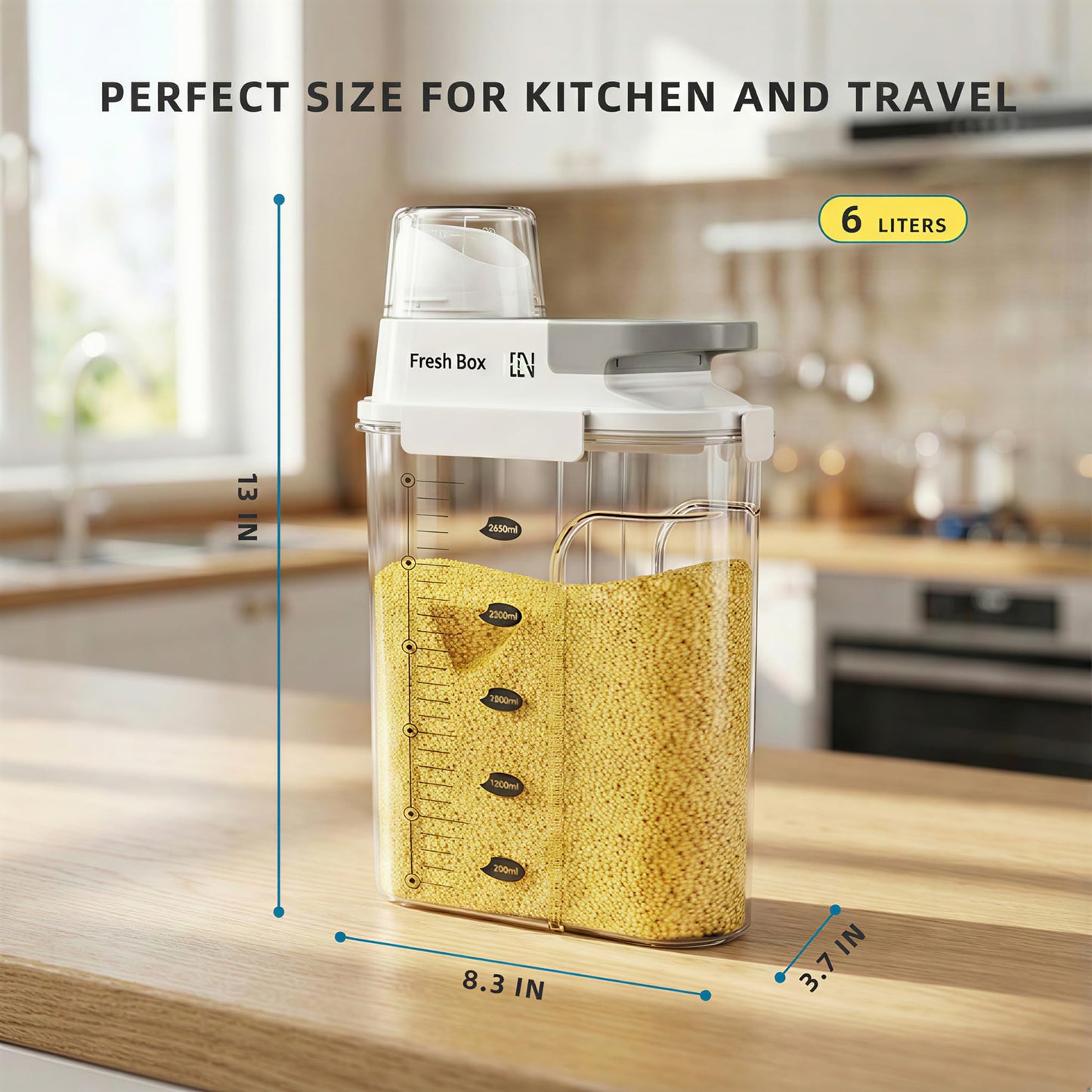 CoveCarol Rice Storage Container Grain Dry Food Flour Bin, Pet Dog Cat Food Dispenser with Measuring Cup, BPA-Free Clear Plastic Kitchen and Pantry Sugar Organizer (5.5, Pounds)