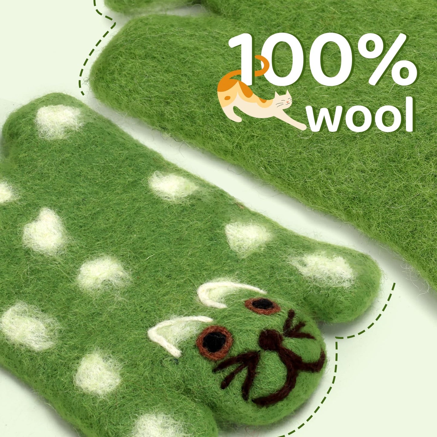 Handmade Wool Felt Cat Coasters Set - 3 Adorable Cats - Shaped Drink Coasters,Non-Slip Cup Mats for Cat Loves, Cute Kitty Design for Coffee Table, Desk, and Home Decor (Eco-Friendly & Absorbent)