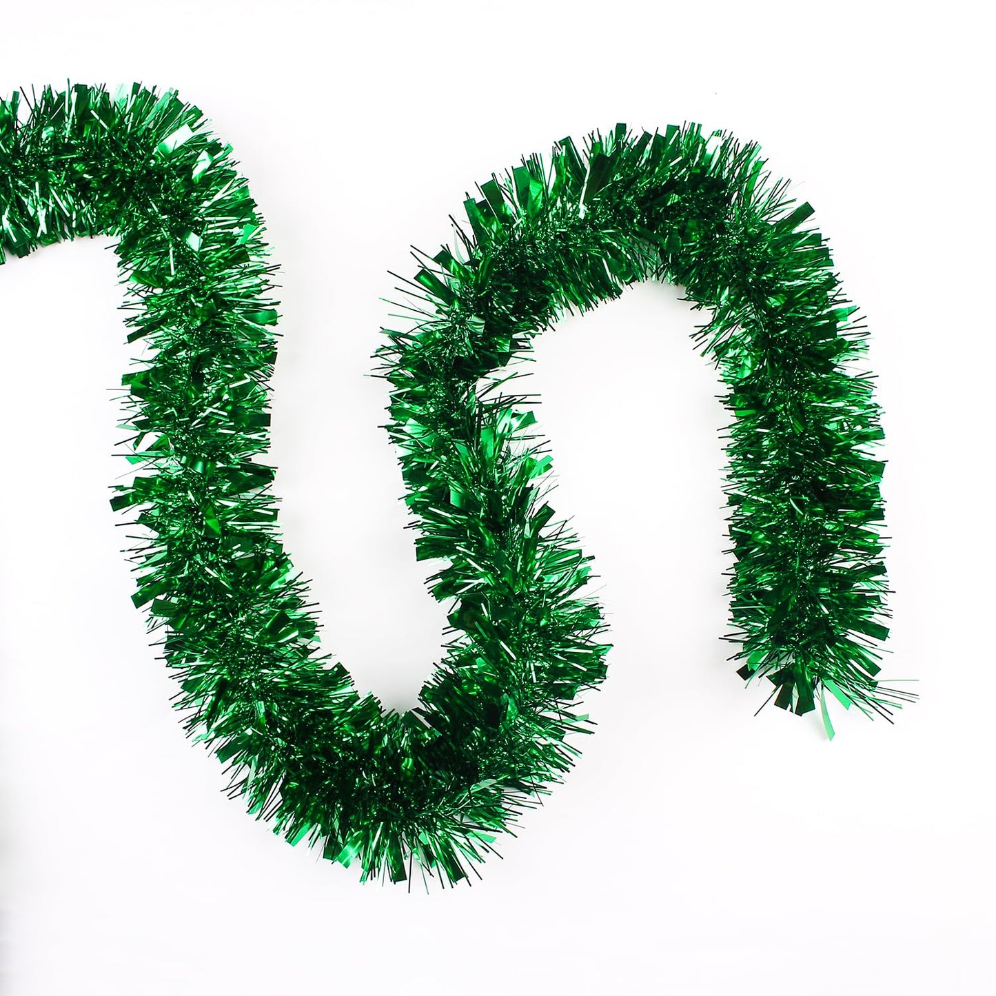 LZZYWYDTT 33FT Christmas Tinsel Garland,Green Shiny Metallic Foil Decorations for Parade Floats, Halloween, Christmas Tree, New Year Parties,Birthday Party,Indoor and Outdoor Disco Party Supplies