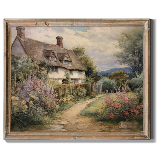 Vintage Landscape Art Prints Unframed Canvas Wall Art Rustic Cottage Garden Painting Country Wildflower Pictures Aesthetic Artwork for Bedroom Living Room Farmhouse Office Home Wall Decor, 8"x10"