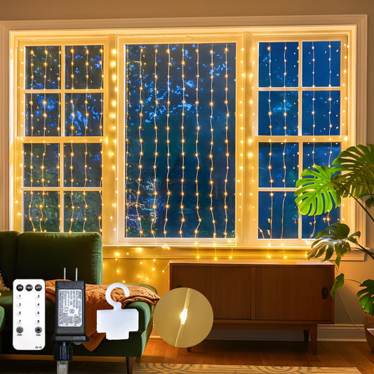suddus Tangle-Free Curtain Lights,200 LED 6.5x6.5ft Hanging Lights with Hooks, Curtain Lights for Bedroom,Christmas, Dorm, Wall, Backdrop, Window, Wedding, Party, Birthday Decor, Warm White