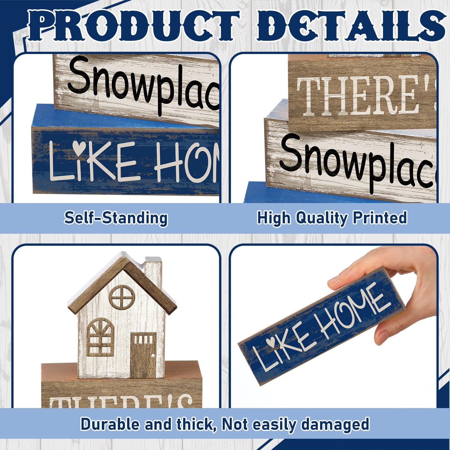 Lineshading 4 Pcs Winter Table Decoration Wooden House Decor Winter Tiered Tray Decor Rustic Decorative House Block Signs Gifts Christmas Centerpieces Farmhouse Sweet Home Decoration for Kitchen Desk