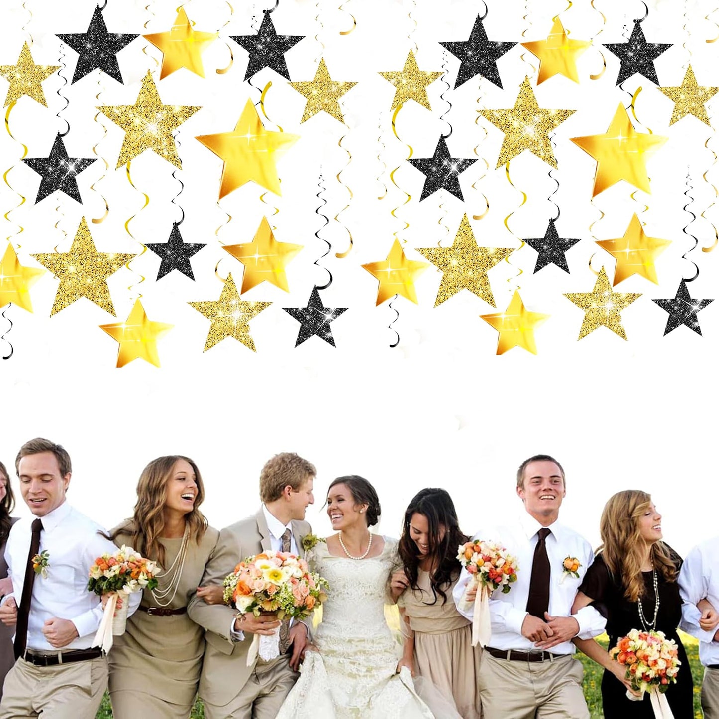 Black Gold Graduation Decorations/Black Gold Party Decorations/Black and Gold Star Hanging Swirls, 16 Pieces, for Birthday,New Year Eve, Graduation Star Party Decorations