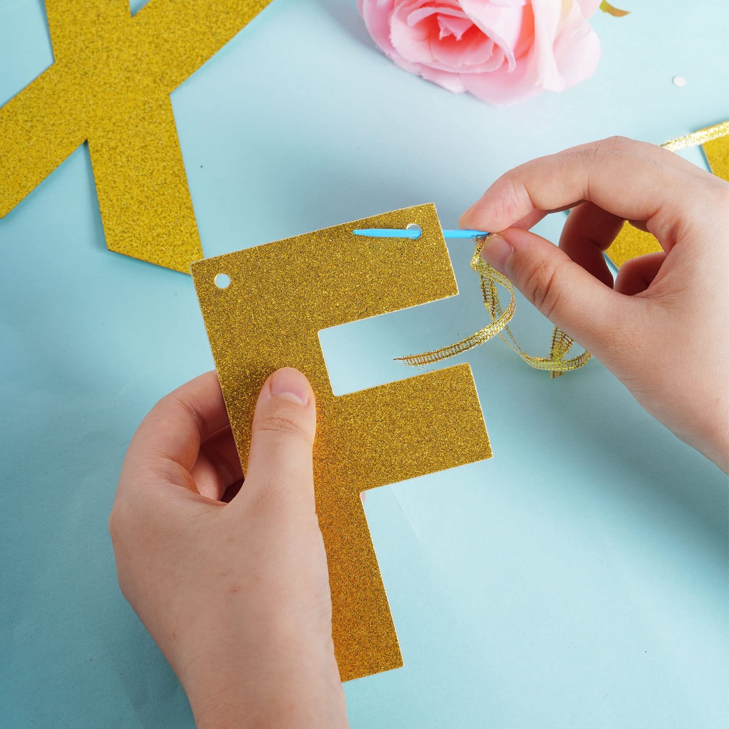 DIY Banner Kit with Letters Glitter Banner Letters Customizable Birthday Banners Graduation Banner Custom Party Hanging Banner for Graduation Wedding Party Baby Shower Decoration(Gold)