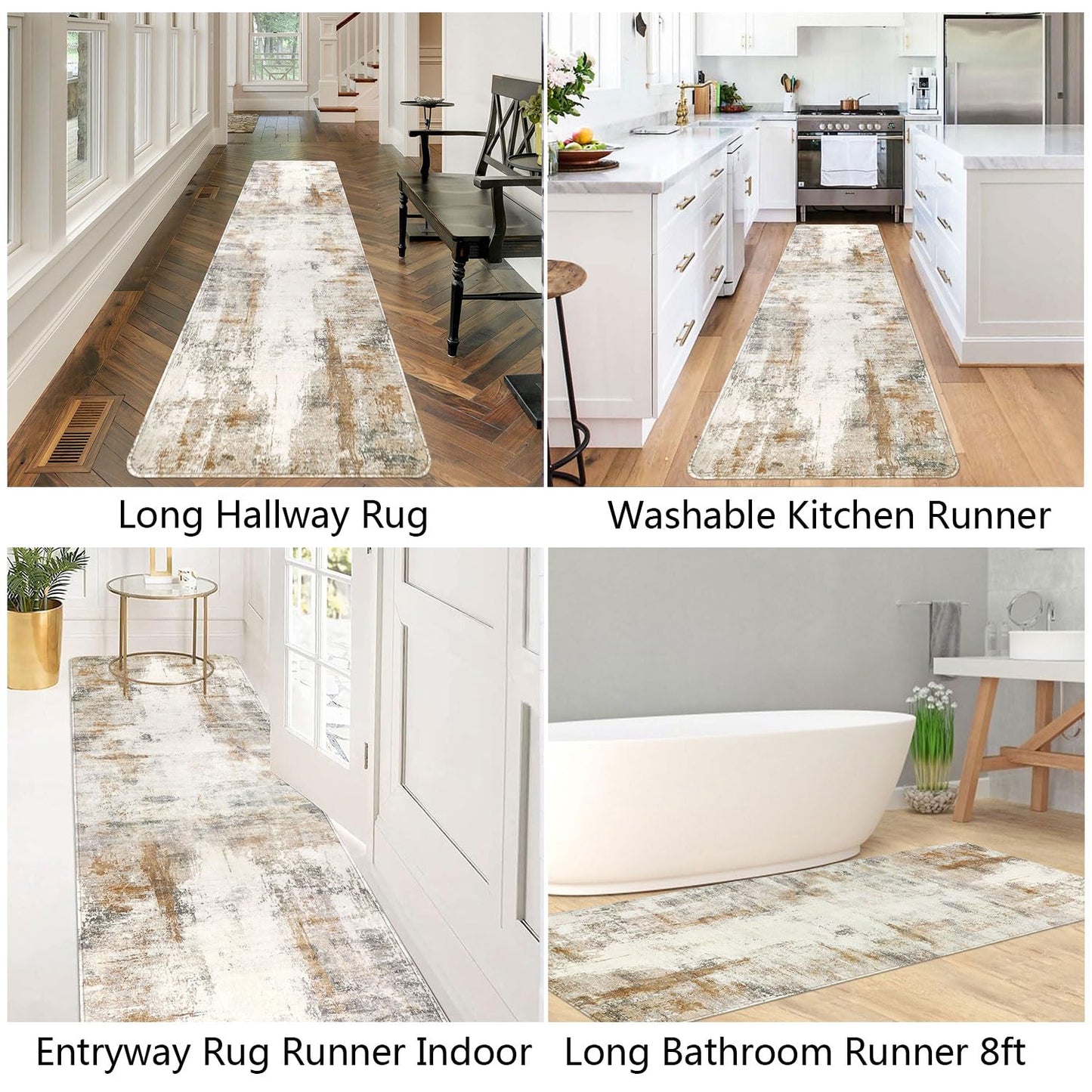 famibay Runners for Hallways Non Slip, Modern Abstract Washable Runner Rug, Soft Hallway Rug Pet Friendly Faux Wool Low Pile Carpet Floor Runner for Kitchen Bathroom Bedroom(Beige/Camel)
