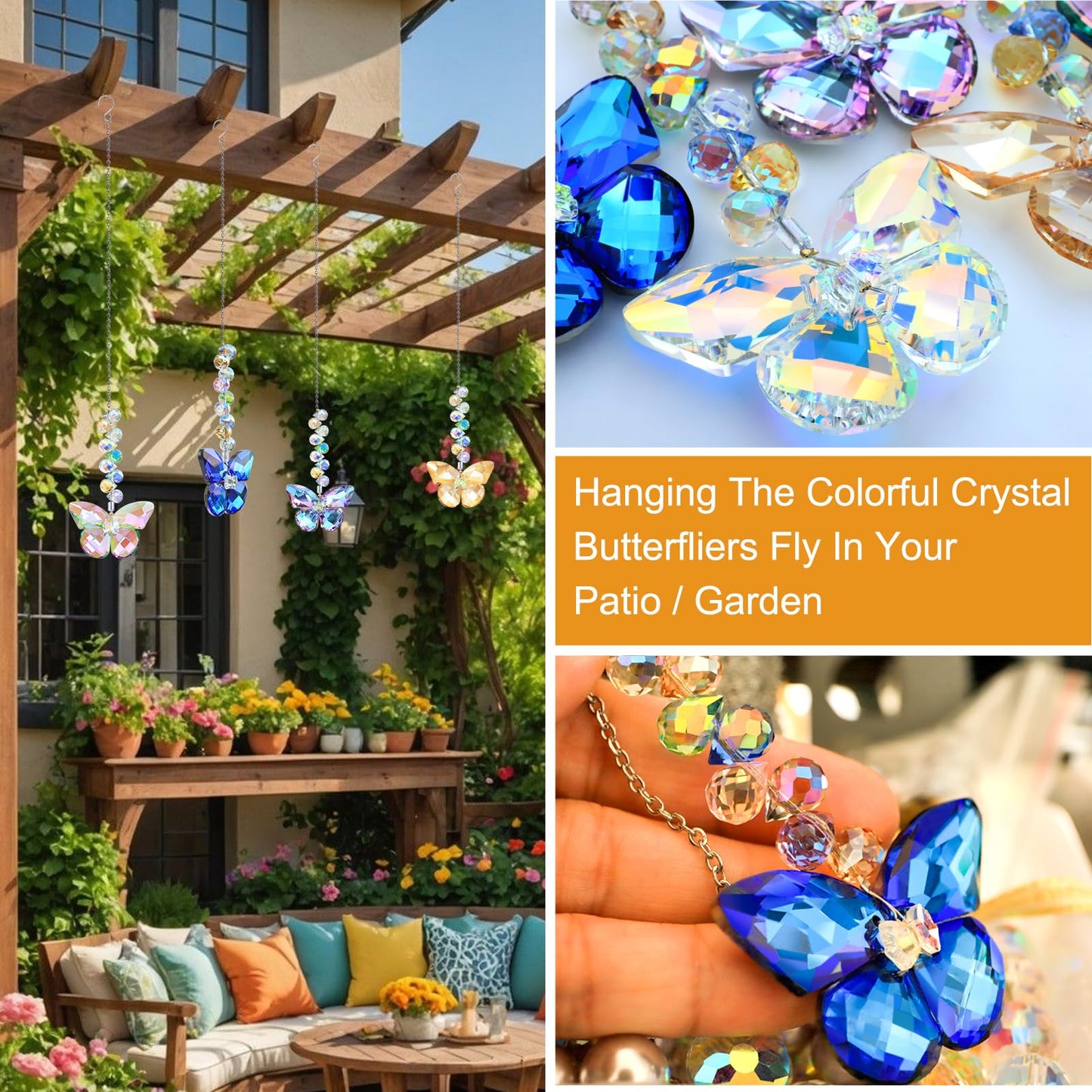 LUMITI 6pcs Crystal Butterfly Suncatchers Hanging Ornaments, Rainbow Maker Sun Catchers Indoor Window Outdoor Patio Garden Decor Gifts (Butterfly)