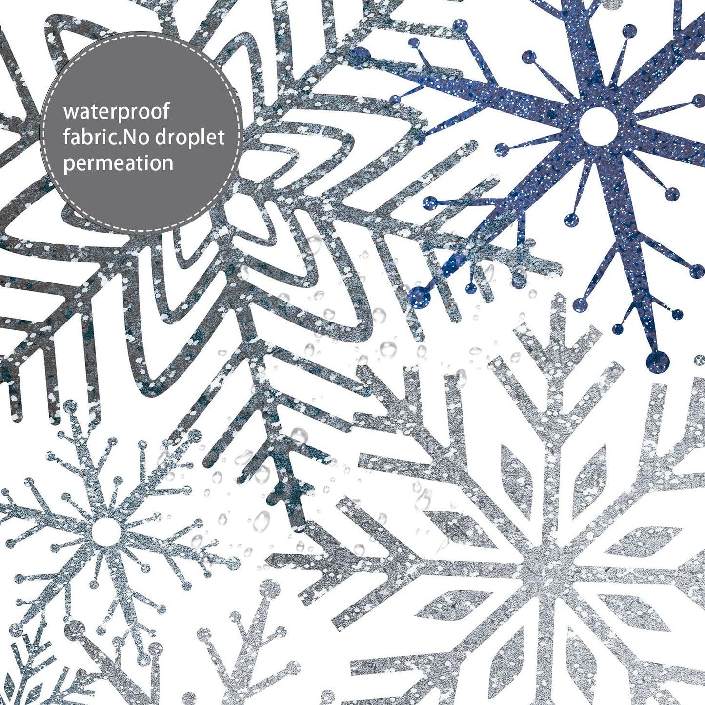 Raoycla Christmas Snowflake Shower Curtain, Blue Xmas Winter Snow Bathroom Decor, Silver Grey Snowflake Christmas Holiday Simple Shower Curtains for Bathroom 72 x 72 Inch with 12 Hooks