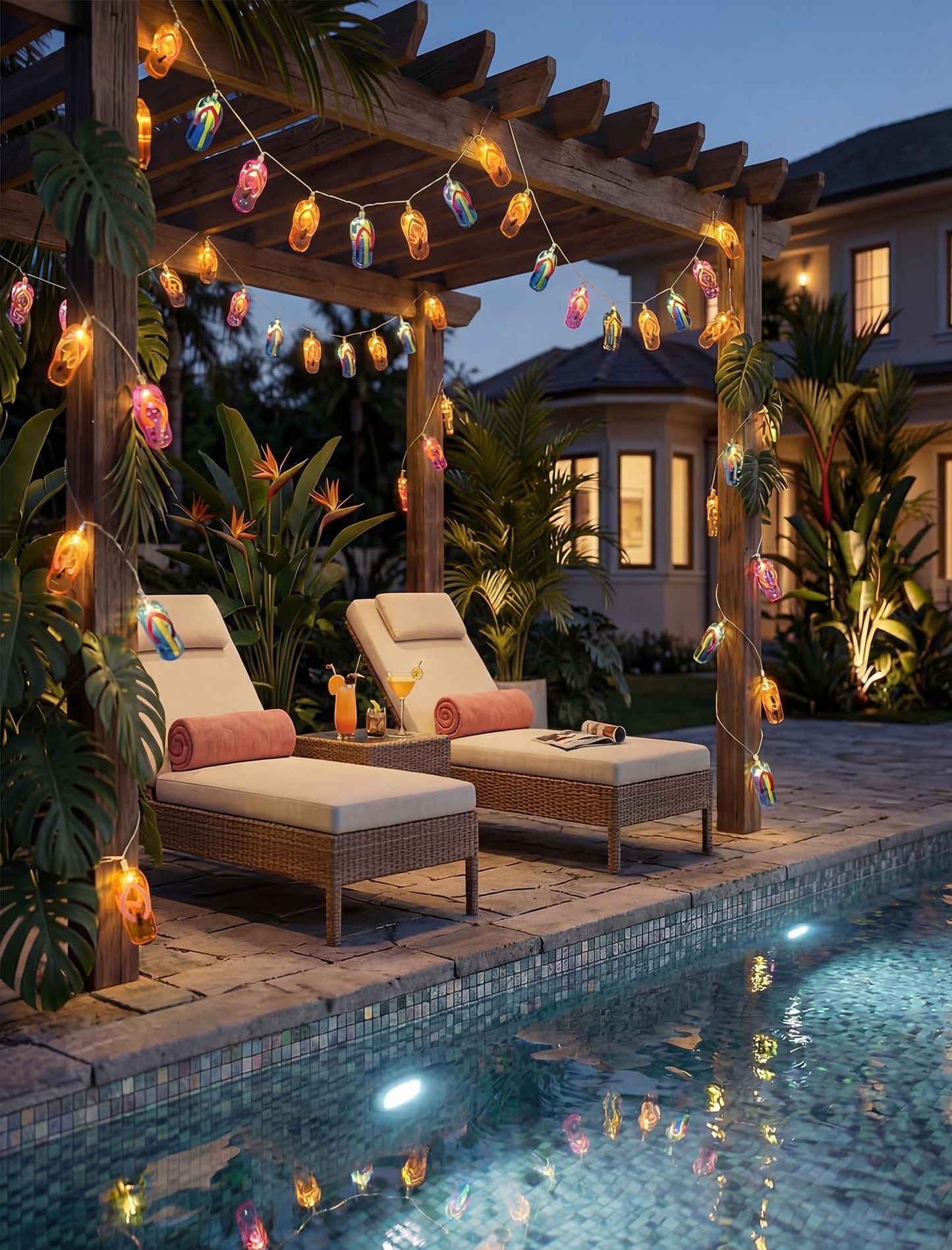 Slipper String Lights, 8.5FT 10 LED Beach Themed Lights with UL Certified Plug, Waterproof Tropical Party Decorations for Patio, Warm White Hawaiian String Lights for Garden Backyard Bedroom Decor