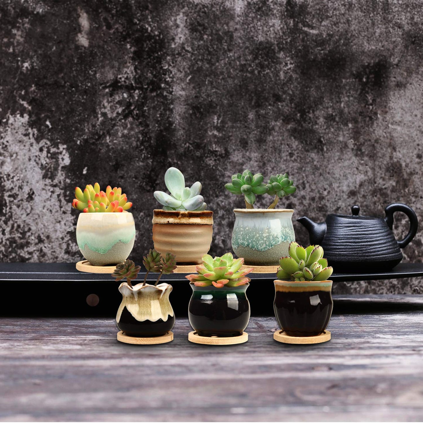 Brajttt 2.1 Inch Succulent Pot with Drainage,Planting/Flower Pots,Small Planter for Mini Plant Ceramic Flowing Glaze Base Serial Set with Holes