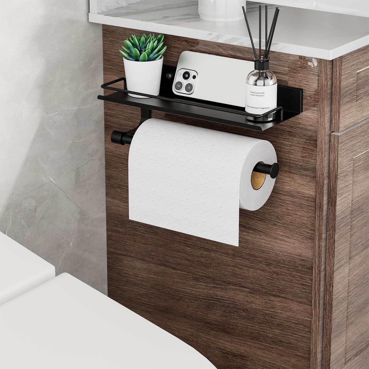 Hand Towel Holder for Bathroom, Self Adhesive Paper Towel Holder Wall Mount for Kitchen, Ideal RV Paper Towel Rack, Matte Black