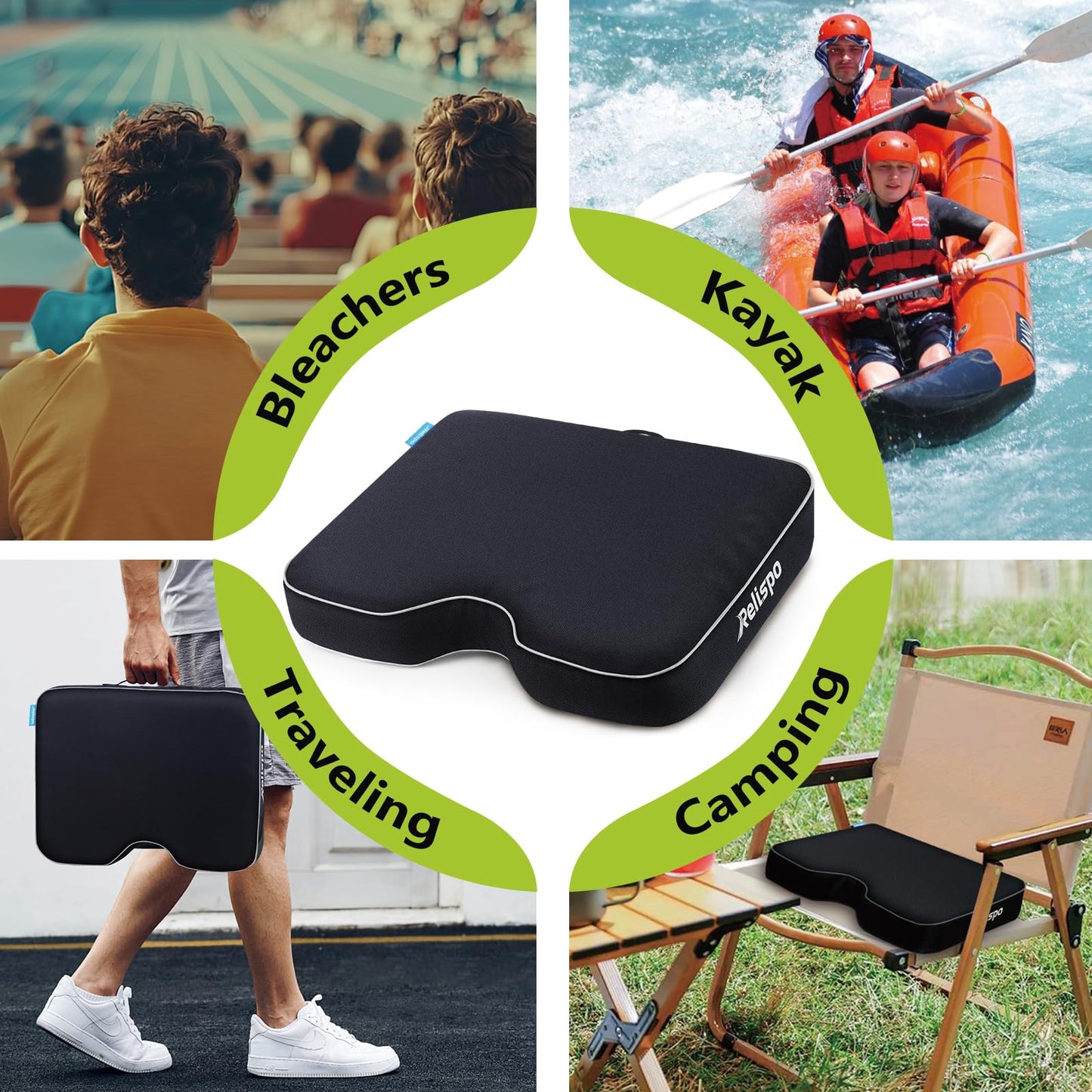 Relispo Stadium Seats for Bleachers with Integral Cutting Memory Foam, Stadium Seat Cushion Waterproof Extra Thick Bleacher Cushion, Portable Stadium Cushions for Indoor Outdoor Events (2 Packs)