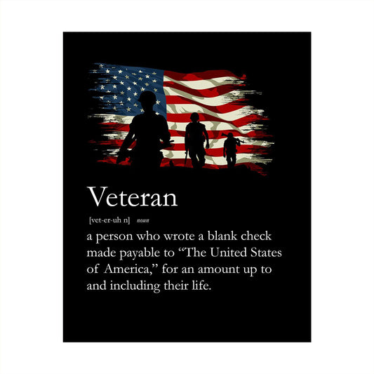 Definition of Veteran Patriotic Wall Art Print - USA Military Silhouette Poster Print for Home, Office, Shop & Restaurant - 8x10 Unframed Wall Art Decor for Veterans & Military Enthusiasts