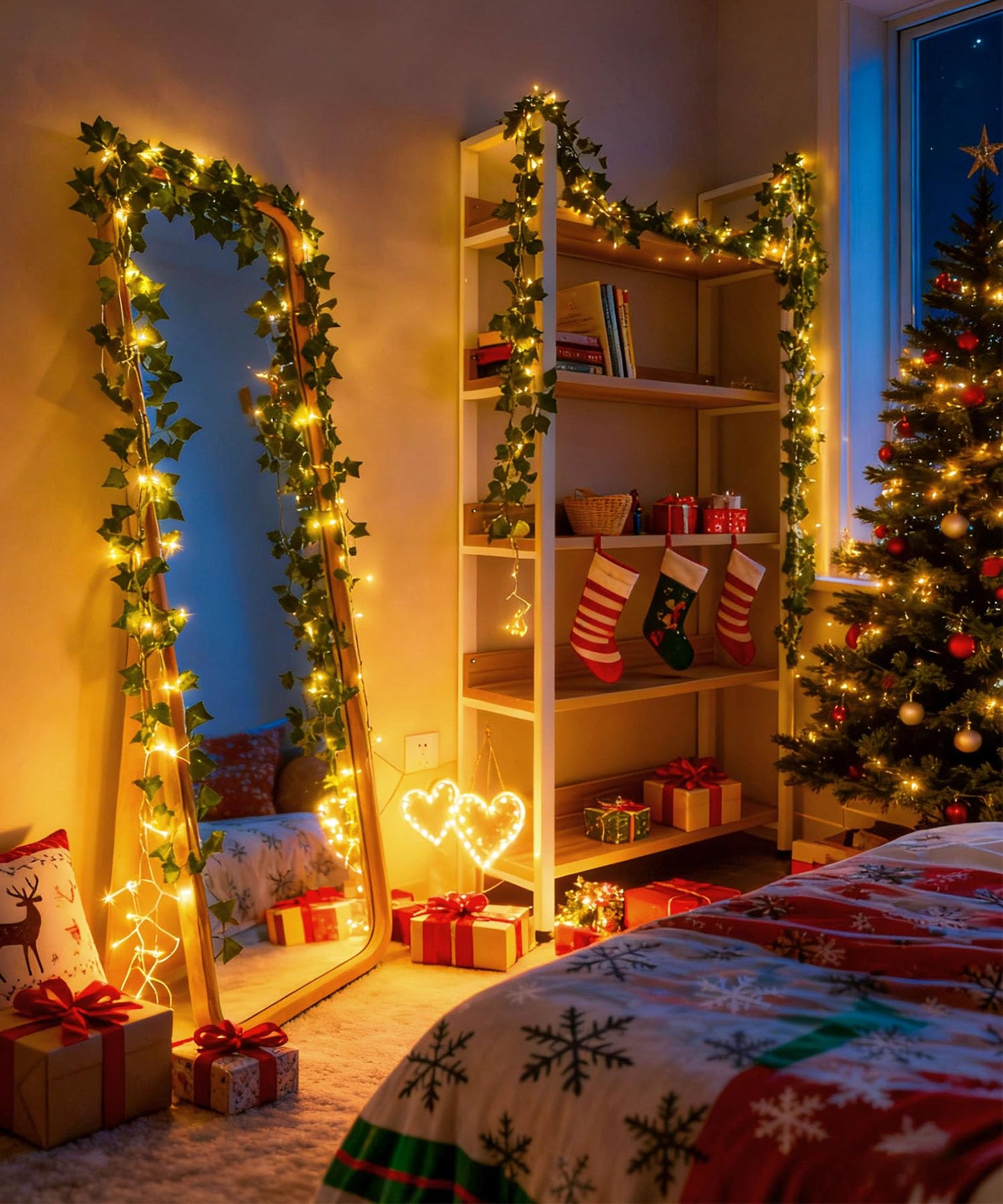 KASZOO 84Ft 12 Pack Artificial Ivy Garland Fake Plants, Vine Hanging Garland with CE Certified 80 LED String Light, Hanging for Home Bedroom Garden Party Wedding Wall Room Decor, Green
