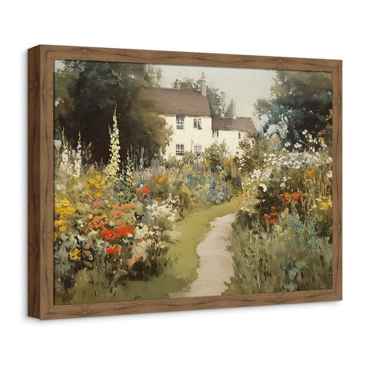 Zessonic Vintage Framed Wall Art, Country Landscape Cottage Wall Decor, Nature Wildflower Canvas Prints Painting, Rustic Farmhouse Picture Flower Artwork for Living Room Bedroom Bathroom, 16"x12"